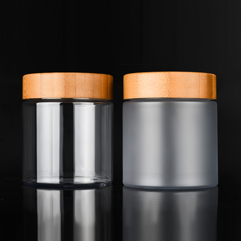 Eco-friendly 250g frosted amber clear cosmetic wide mouth food grade container plastic PET jar with bamboo lid