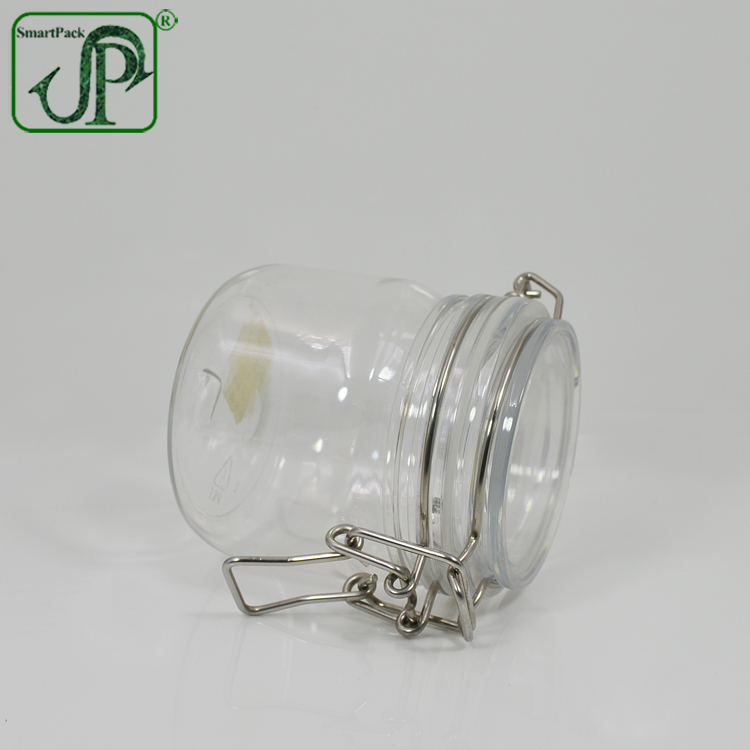 Eco friendly 300ml clear plastic clip top face cream jar PET kilner jars