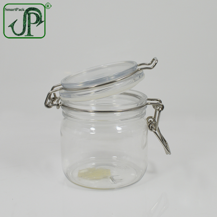 Eco friendly 300ml clear plastic clip top face cream jar PET kilner jars