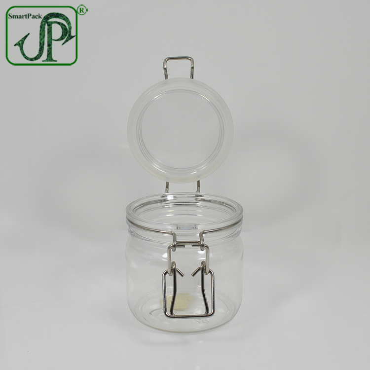 Eco friendly 300ml clear plastic clip top face cream jar PET kilner jars