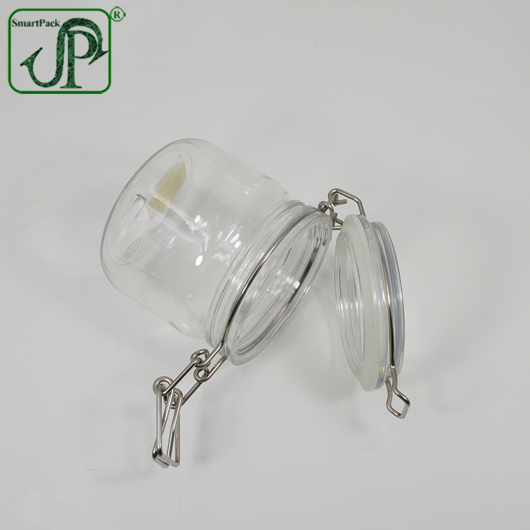Eco friendly 300ml clear plastic clip top face cream jar PET kilner jars