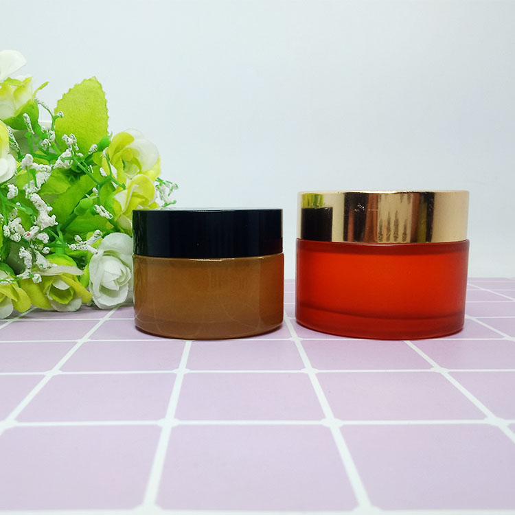 Eco- friendly 30g 50g 60g amber and green Cream Jar Containers with aluminum lid and black plastic lid For Cosmetics