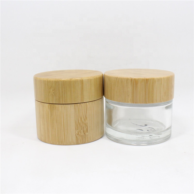 Eco friendly 30g 50g natural bamboo round cream glass jars empty wooden container with screw bamboo lid