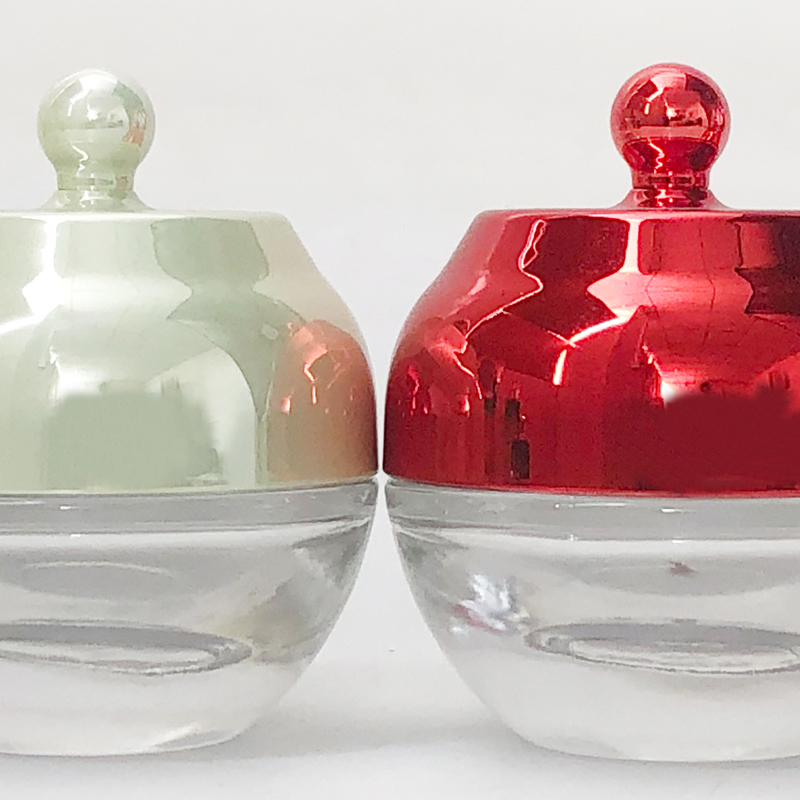 Eco friendly 30g empty round clear night cream container glass frosted cosmetic jar with red crown cap