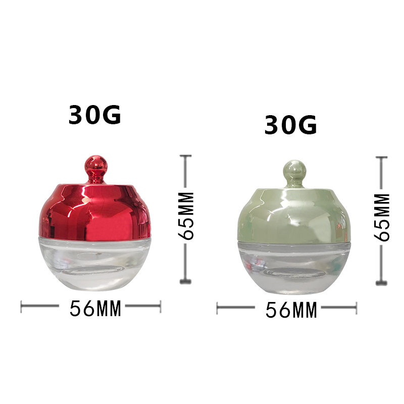 Eco friendly 30g empty round clear night cream container glass frosted cosmetic jar with red crown cap