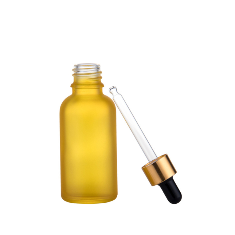 Eco friendly 30ml 1 oz hair oil clear matte cosmetic glass bottle with uv gold dropper cap
