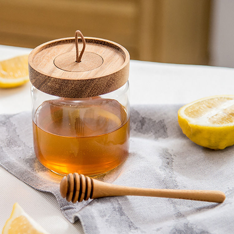 Eco-friendly 350ml 500ml honey jar with stir bar, honey glass bottle