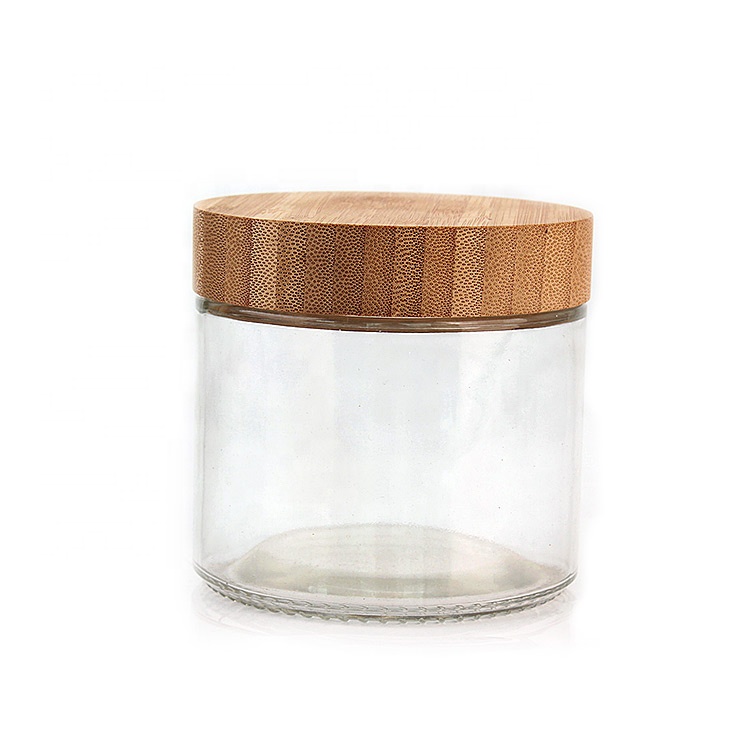 Eco friendly 420ml 14oz glass canister container jar storage food cookie spice with bamboo wood lid