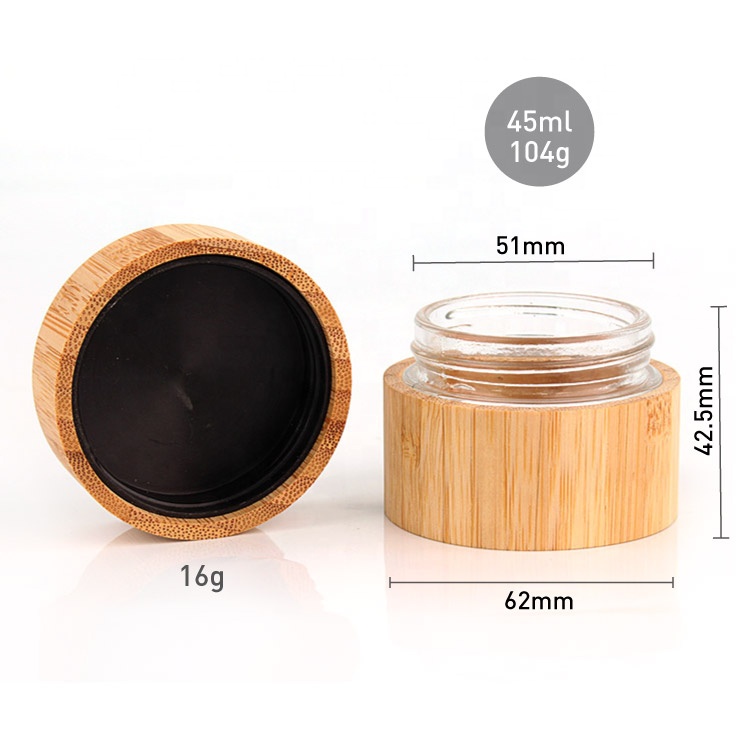Eco friendly 50ml Natural Bamboo Cosmetic Containers jar 50g cosmetic glass cream jar