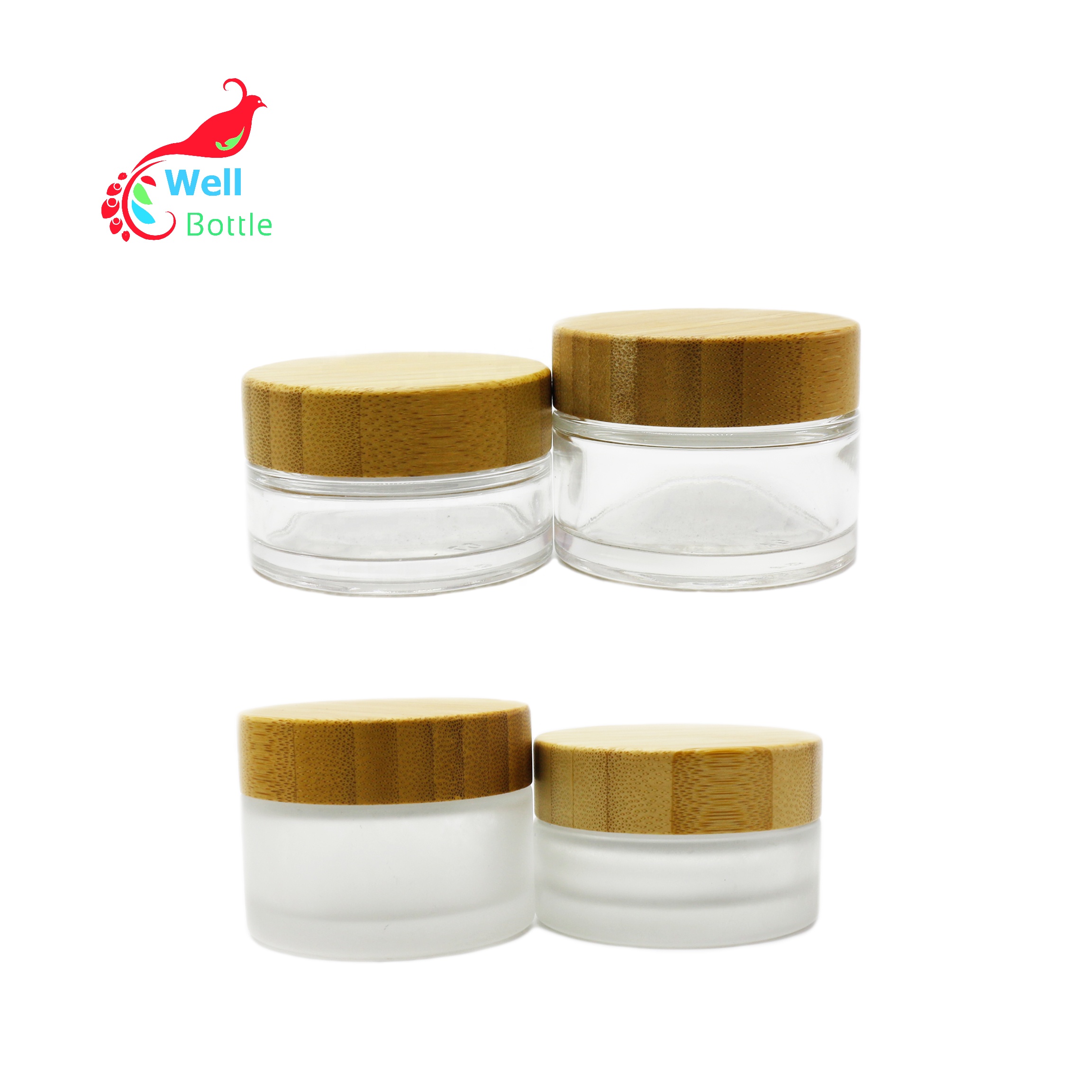 Eco friendly 5g 10g 15g 30g 50g 100g glass jar with bamboo engraving lid for CBD cream cosmetic containers BJ-100D