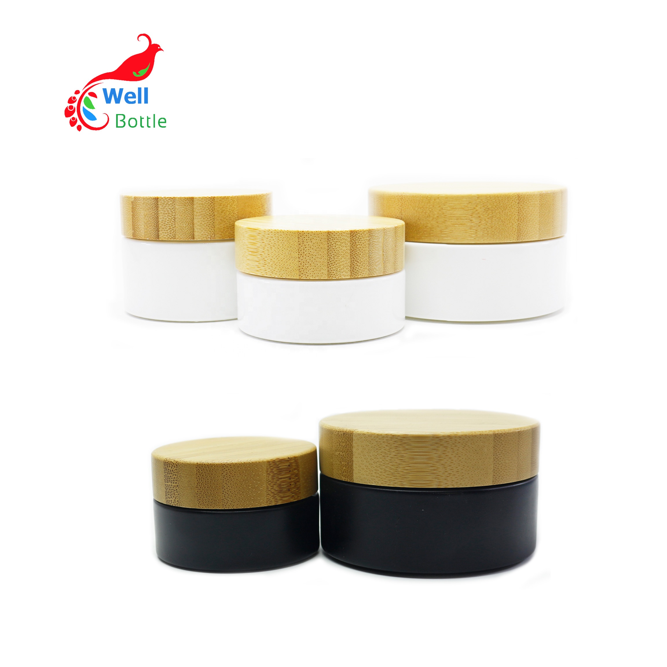 Eco friendly 5g 10g 15g 30g 50g 100g glass jar with bamboo engraving lid for CBD cream cosmetic containers BJ-100D