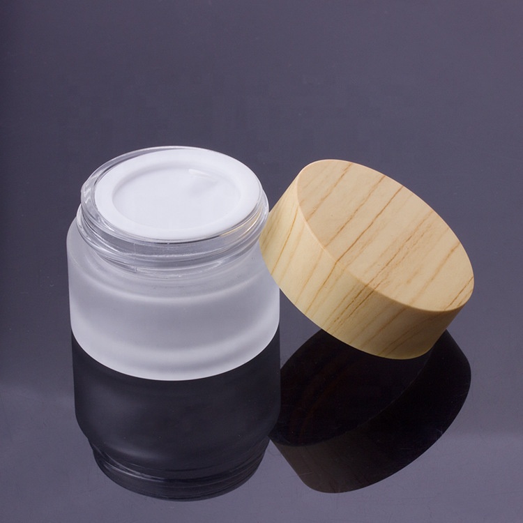 Eco-friendly 5g 10g 15g 30g 50g 100g vape ecigs cbd oil/dry herb wax Pot Container clear frosted glass jar with wooden screw lid