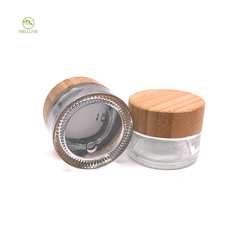 Eco friendly 5g 15g 30g 50g 100g transparent glass jar with bamboo lid for eye face hand cream