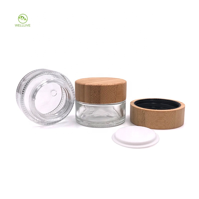 Eco friendly 5g 15g 30g 50g 100g transparent glass jar with bamboo lid for eye face hand cream