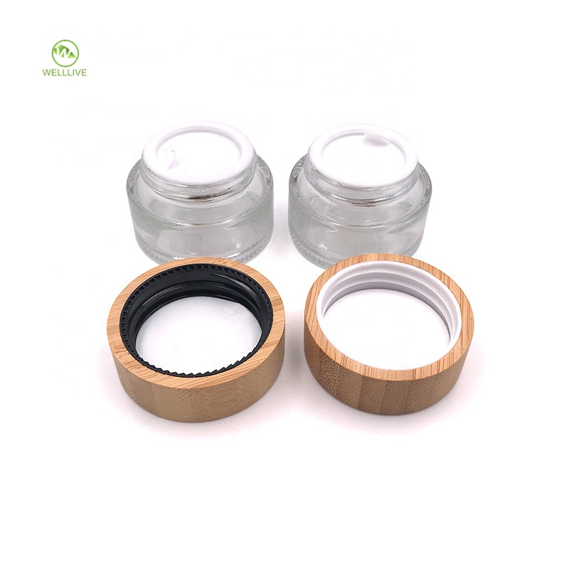 Eco friendly 5g 15g 30g 50g 100g transparent glass jar with bamboo lid for eye face hand cream