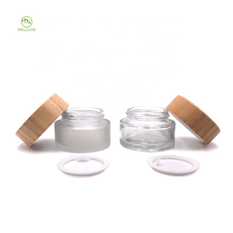 Eco friendly 5g 15g 30g 50g 100g transparent glass jar with bamboo lid for eye face hand cream