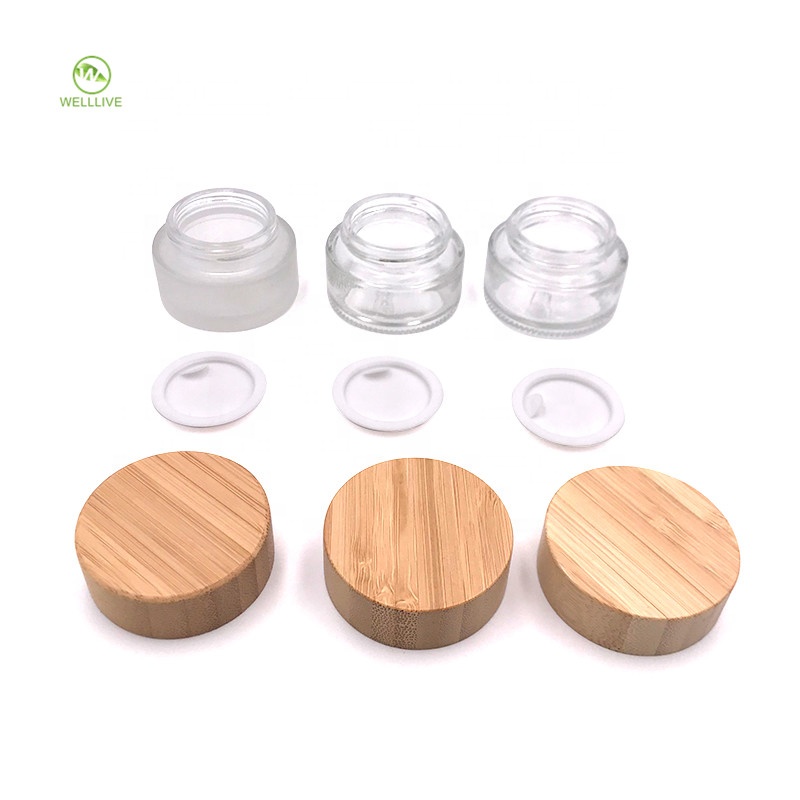 Eco friendly 5g 15g 30g 50g 100g transparent glass jar with bamboo lid for eye face hand cream