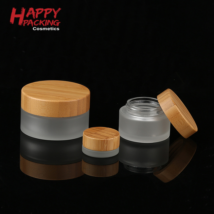 Eco friendly 5g 20g 30g 50g 100g 200g cosmetic frosted glass cream jar with bamboo lid
