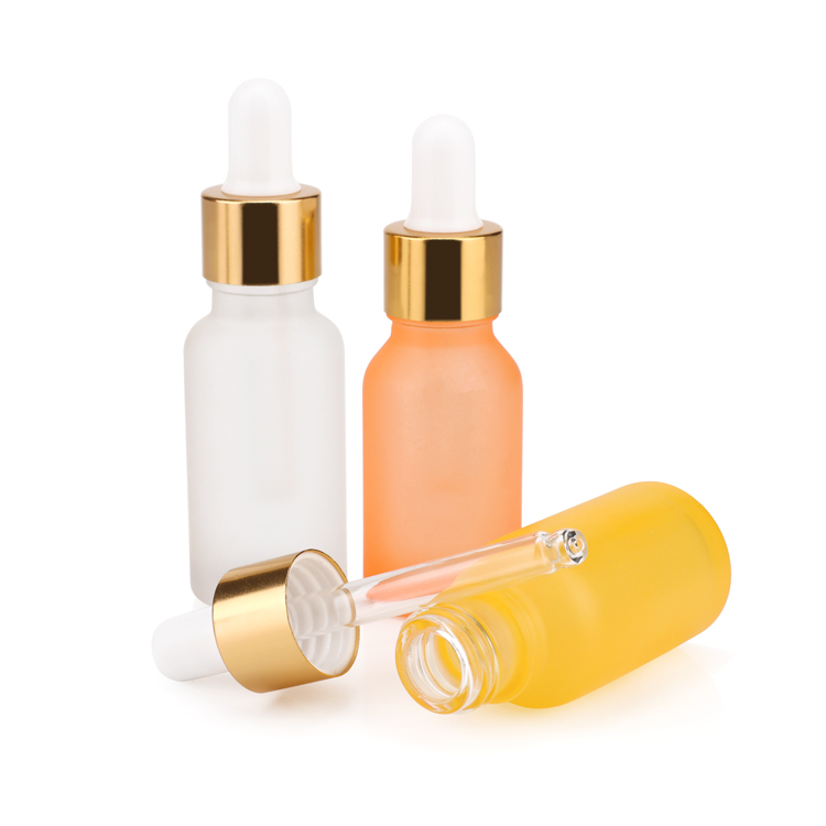 Eco friendly 5ml 10ml 20ml 0.5 1 1.7 3.3 fl oz hair oil clear matte cosmetic glass bottle with uv gold dropper cap