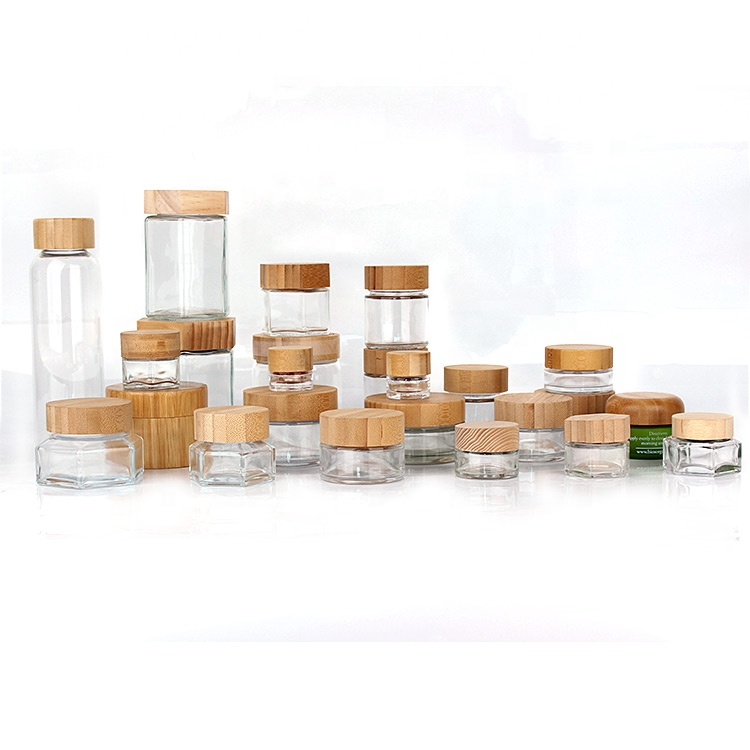 Eco-friendly 5ml 10ml 30ml 50ml 100ml 200ml 250ml glass packaging container skin care glass jar with bamboo cap