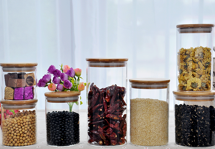 Eco-friendly 80ml 100ml 120ml 150ml 1600ml empty mini clear glass spice storage jar with bamboo cork lid