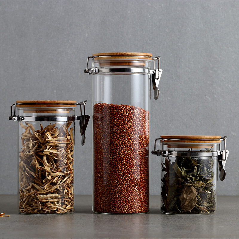 Eco-friendly Airtight Preserving Sealed Nut Containers Clamp Glass Storage Jar Candy Glass Jar With Airtight Glass Lid