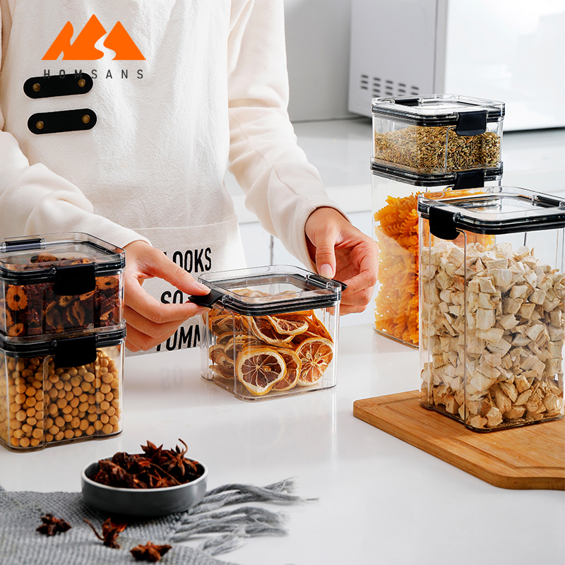 Eco friendly BPA free plastic fridge food container set meal prep clear food pantry storage with lids