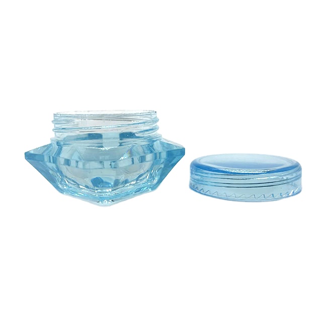 Eco friendly Blue 3 gram plastic cream jar with screw caps