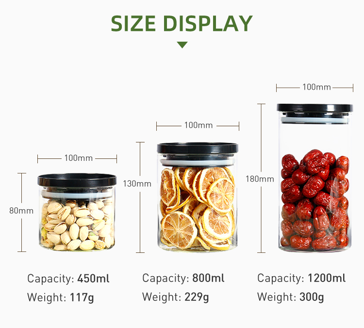 Eco-friendly Borosilicate Round Kitchen Glass Container Food Storage Spice Jar with Locking PP Lid