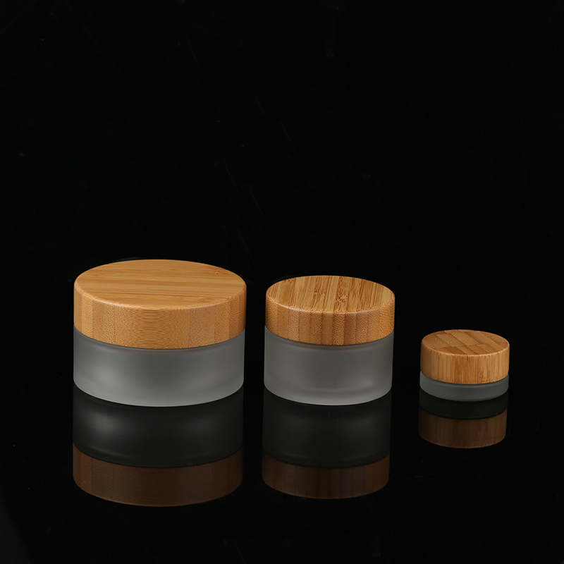Eco-friendly Clear Frosted Glass Cosmetic Bamboo Cream Jar with Bamboo Lid