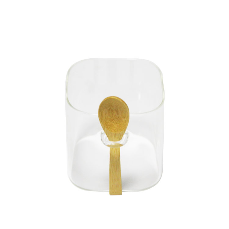 Eco-friendly Food Storage Container square Glass Jar With Bamboo Lid and spoon
