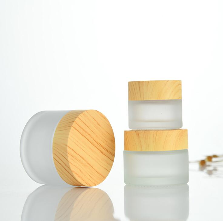 Eco friendly Frosted Glass Cream Jars Natural lids Empty Refillable Cosmetic Containers