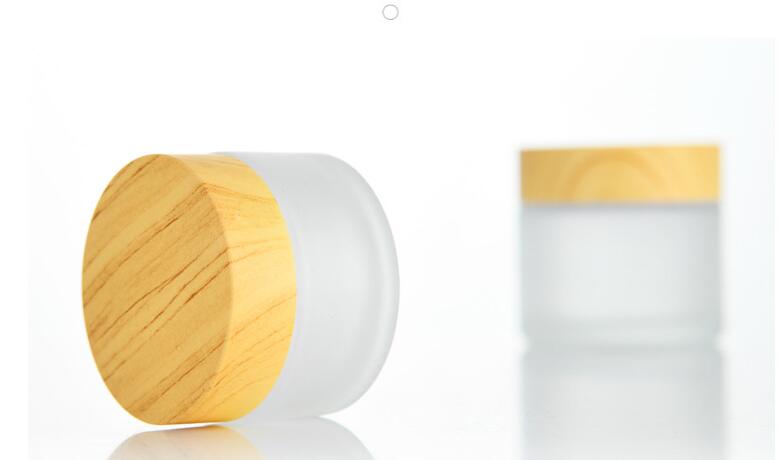 Eco friendly Frosted Glass Cream Jars Natural lids Empty Refillable Cosmetic Containers