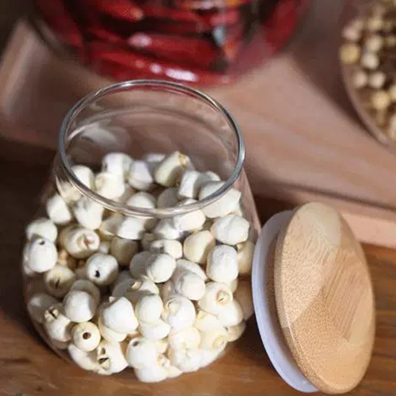 Eco-friendly Hand Blown Clear Cereal Sugar Tea Borosilicate Glass Jar With Airtight Bamboo Lid