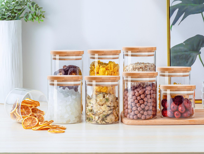 Eco-friendly Kitchen Glass Canisters Glass Storage Jars with Airtight Bamboo Lid