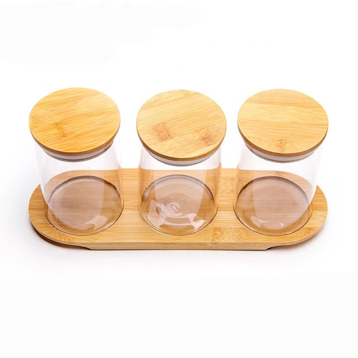 Eco-friendly Kitchen Round Square High Borosilicate Glass Food Storage Jar with Bamboo Lids BJ-CC33