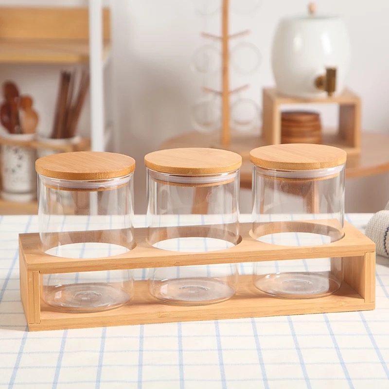 Eco-friendly Kitchen Round Square High Borosilicate Glass Food Storage Jar with Bamboo Lids BJ-CC33