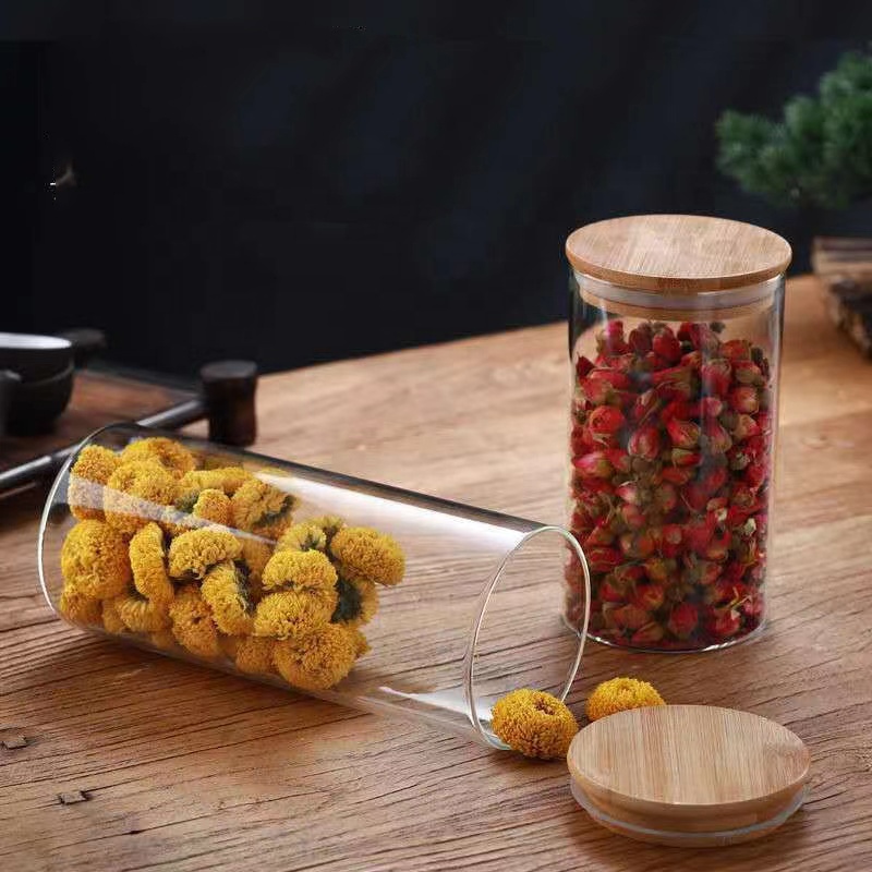 Eco-friendly Kitchen Round Square High Borosilicate Glass Food Storage Jar with Bamboo Lids