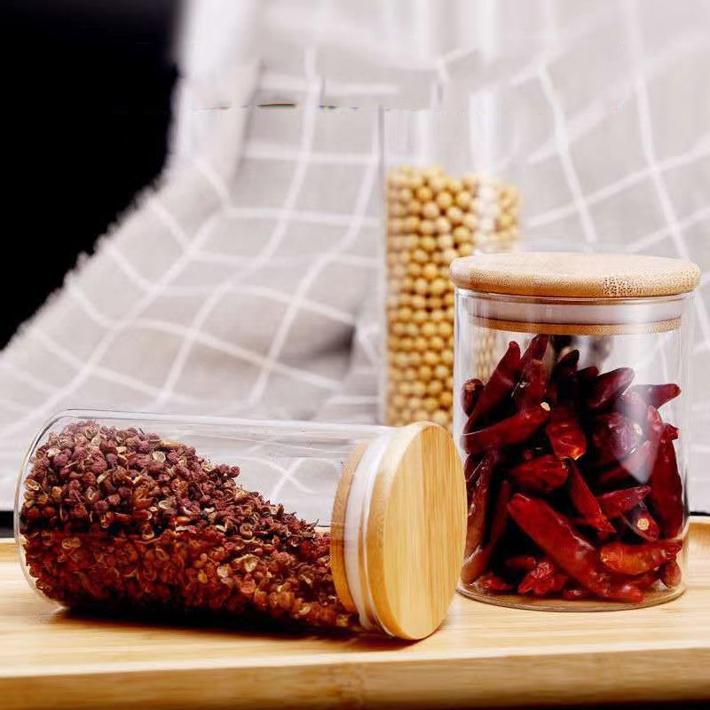 Eco-friendly Kitchen Round Square High Borosilicate Glass Food Storage Jar with Bamboo Lids