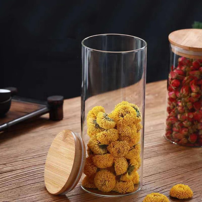 Eco-friendly Kitchen Round Square High Borosilicate Glass Food Storage Jar with Bamboo Lids