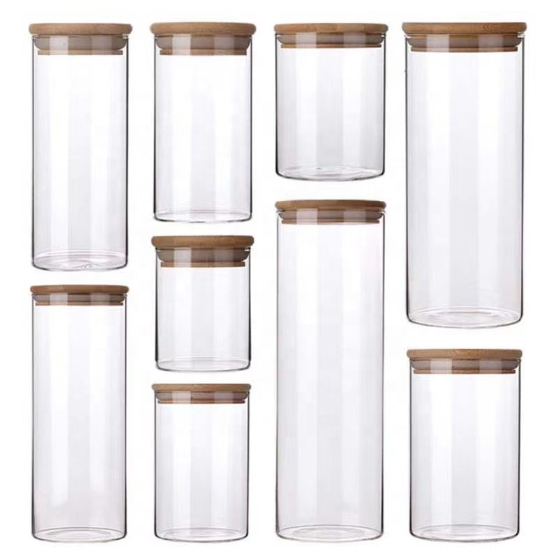 Eco-friendly Kitchen Round Square High Borosilicate Glass Food Storage Jar with Bamboo Lids