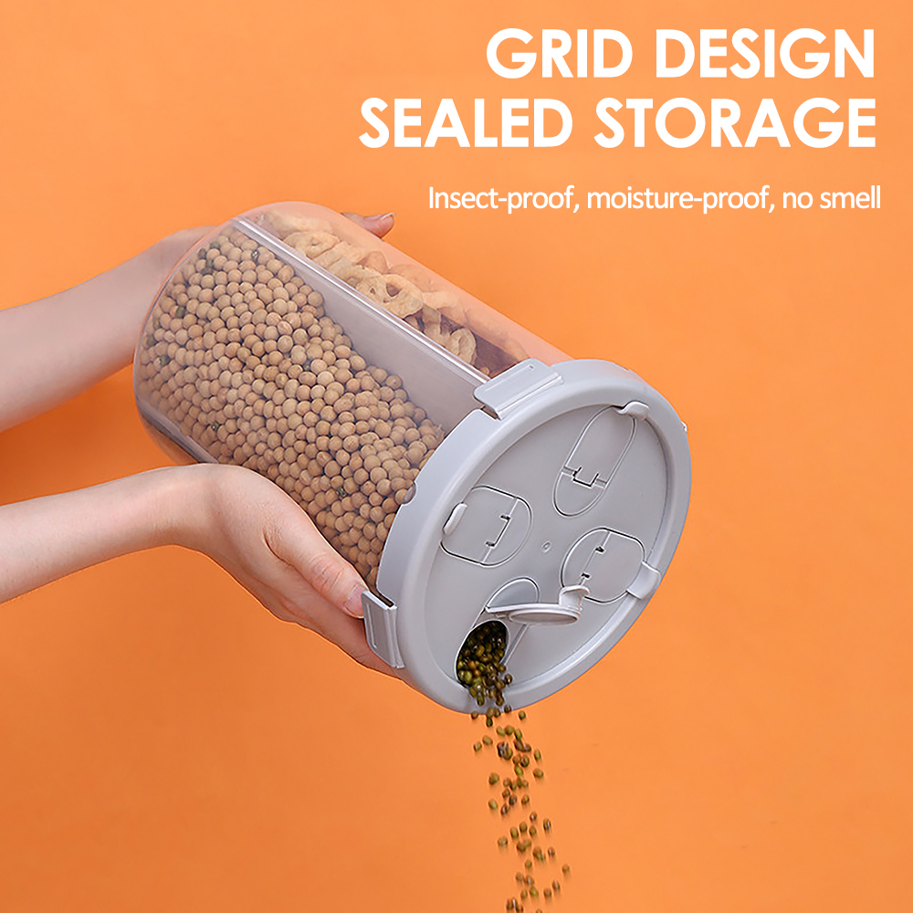 Eco-friendly Products Cereal storage box Kitchen food crisper with four compartments large capacity dry storage sealed buckets