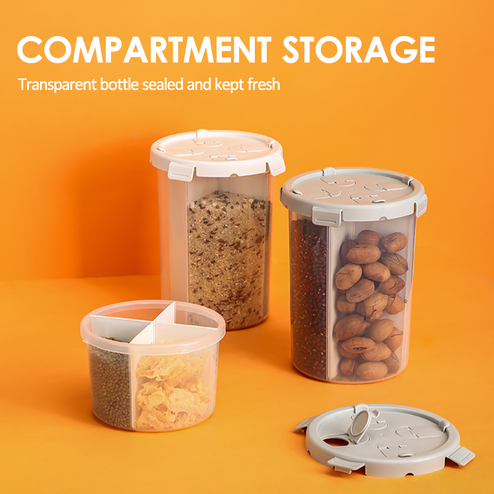 Eco-friendly Products Cereal storage box Kitchen food crisper with four compartments large capacity dry storage sealed buckets