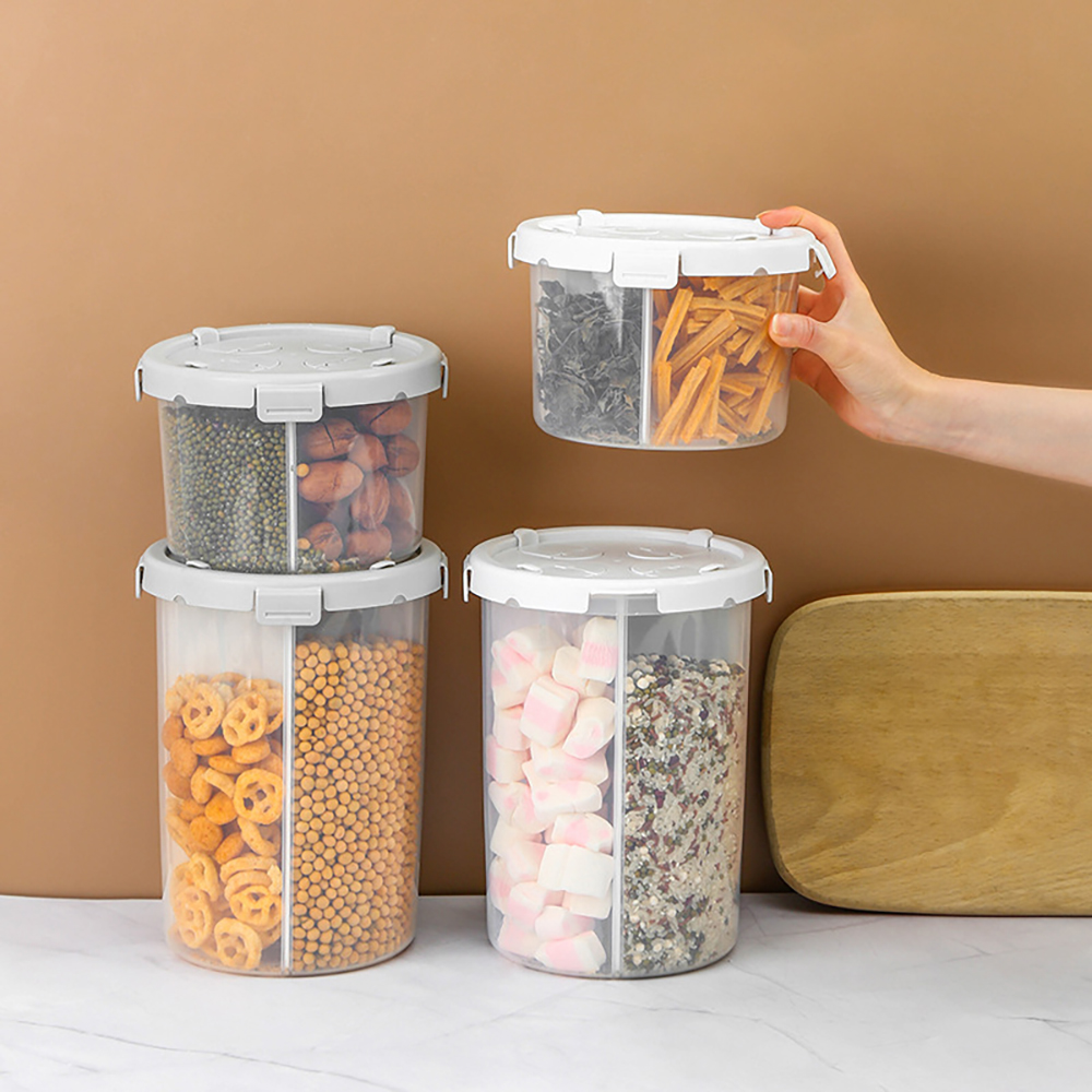 Eco-friendly Products Cereal storage box Kitchen food crisper with four compartments large capacity dry storage sealed buckets