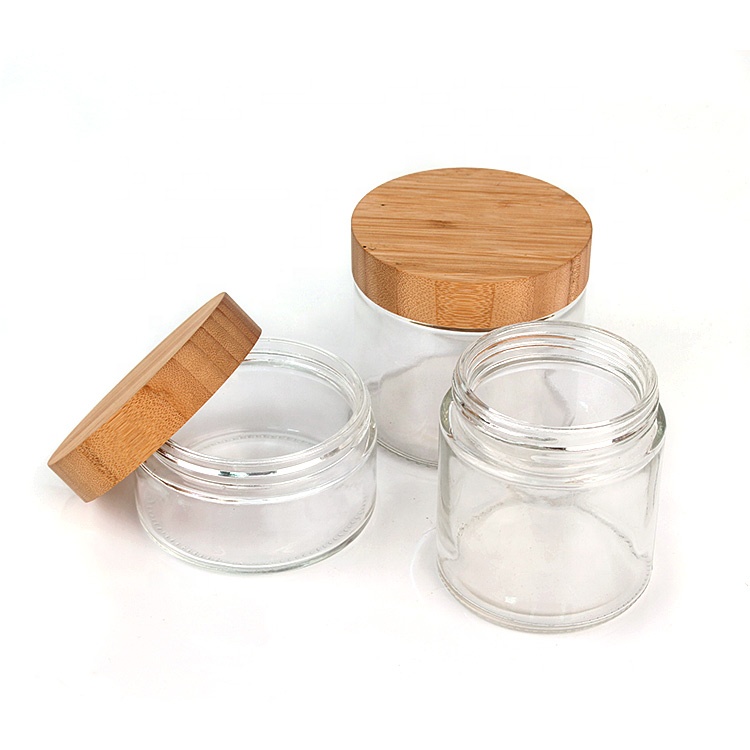 Eco-friendly Recyclable wide mouth 200ml 300ml 400ml 650ml 700ml cosmetic glass cream jar with bamboo lid