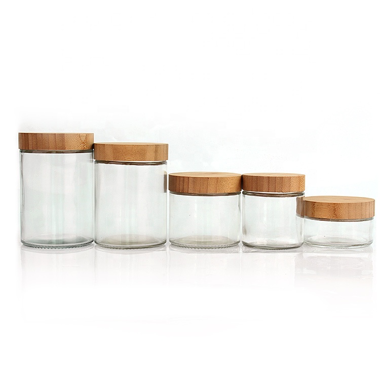 Eco-friendly Recyclable wide mouth 200ml 300ml 400ml 650ml 700ml cosmetic glass cream jar with bamboo lid