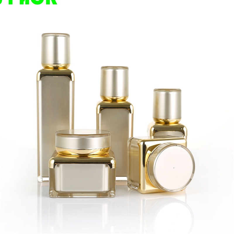 Eco friendly Shape Luxury Lotion Square Acrylic Jar Plastic 30ml 50ml 100ml Packaging Airless Bottle Set Cosmetics Bottles