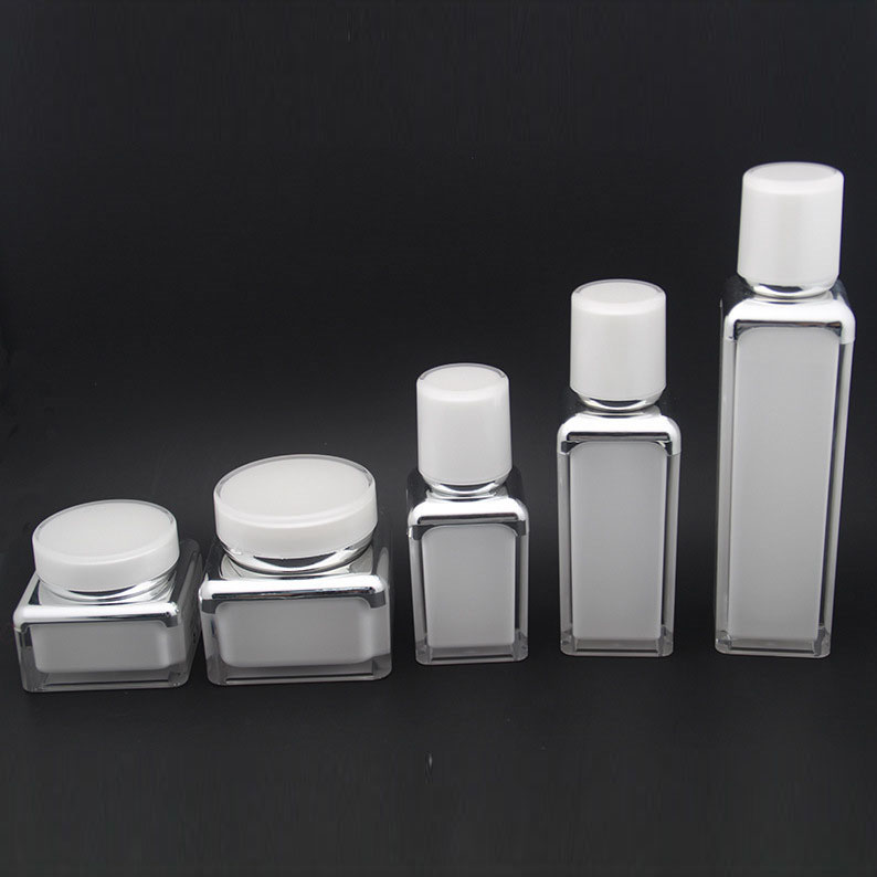 Eco friendly Shape Luxury Lotion Square Acrylic Jar Plastic 30ml 50ml 100ml Packaging Airless Bottle Set Cosmetics Bottles