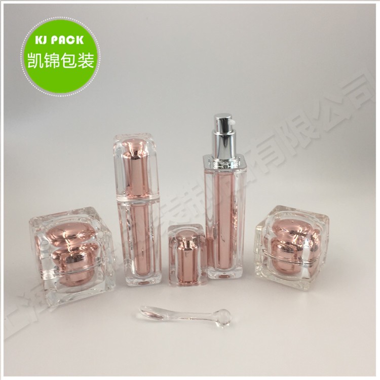 Eco friendly Shape Luxury Lotion Square Acrylic Jar Plastic 30ml 50ml 100ml Packaging Airless Bottle Set Cosmetics Bottles