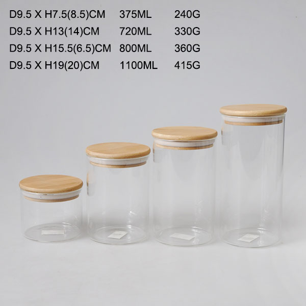 Eco friendly air tight High borosilicate glass jar jar with bamboo lid